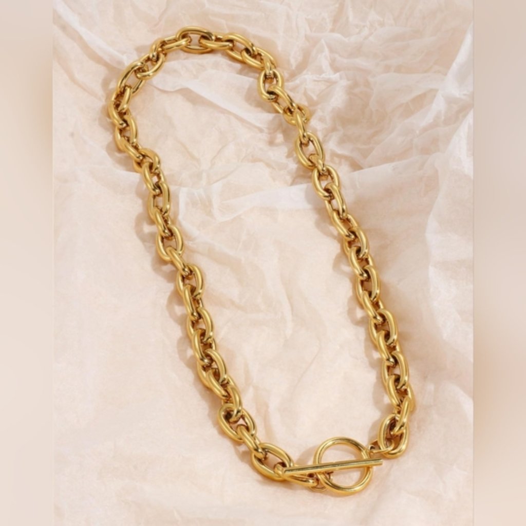 18k Gold Plated Stainless Steel Chic Chain Necklace With Toggle Clasp 011626 45$